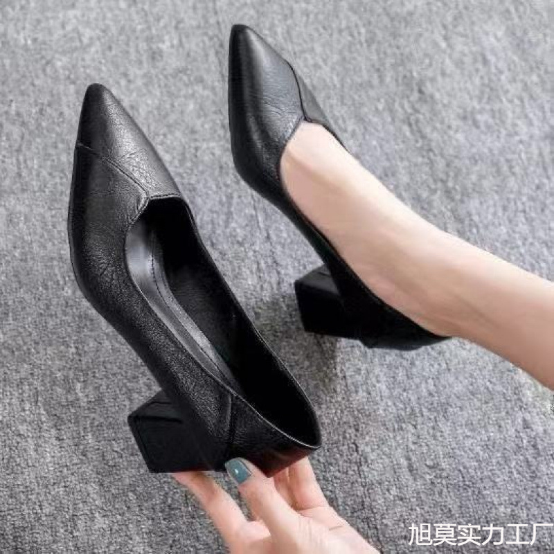Leatherwork Jobs - Soft Leather High Heels Women Coarse