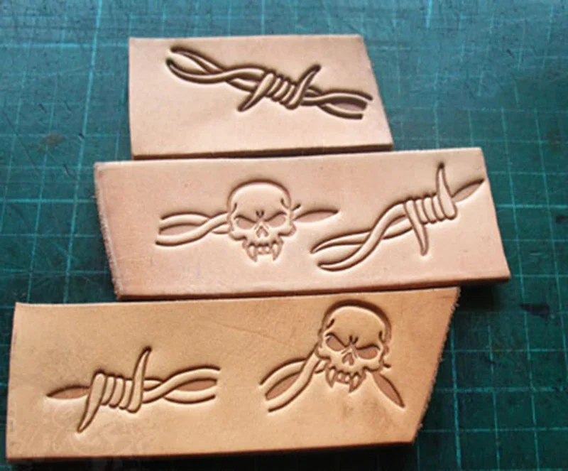 Leatherwork Free Patterns - 5pcs Thorns and skull pattern Hand-work